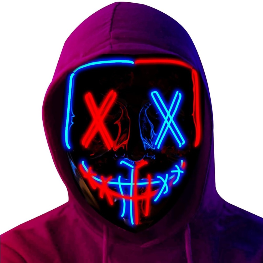 LED Neon Halloween Face Mask - Red & Blue